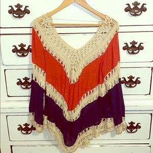 Boutique Flowy Knitted Shirt (orange and navy)